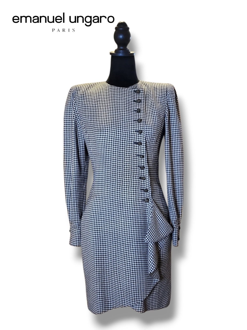 Emanuel Ungaro Parallele Houndstooth Button Front Dress Size 4 Vintage Luxury